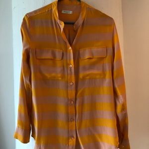 Equipment silk orange and pink striped blouse